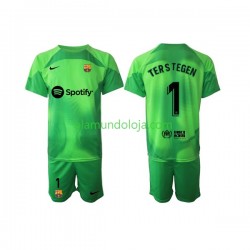 Camisola FC Barcelona Ter Stegen 1 Guarda-redes Criança Equipamento Primeiro 2022-2023 Manga Curta